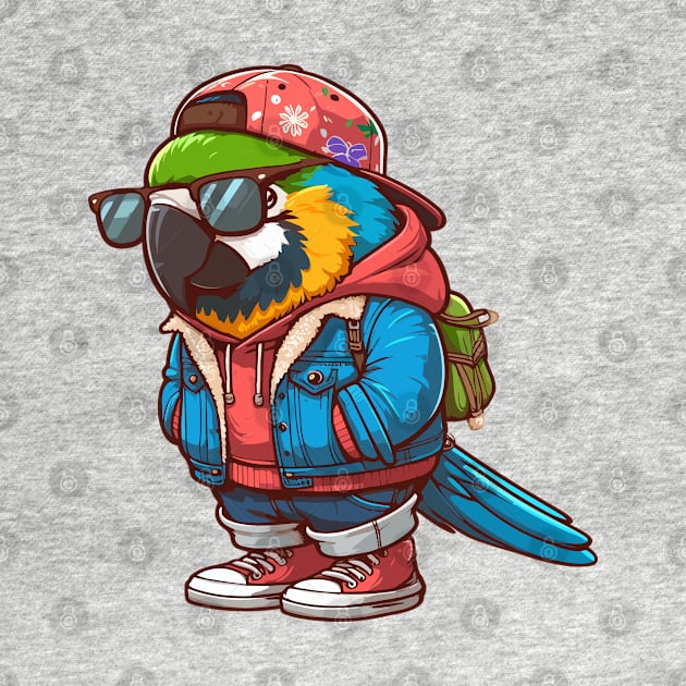 Cool macaw parrot with red hat by designerhandsome